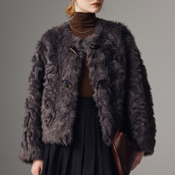 Luxury Curly Faux Fur Collarless Coat - Picture 2 of 6